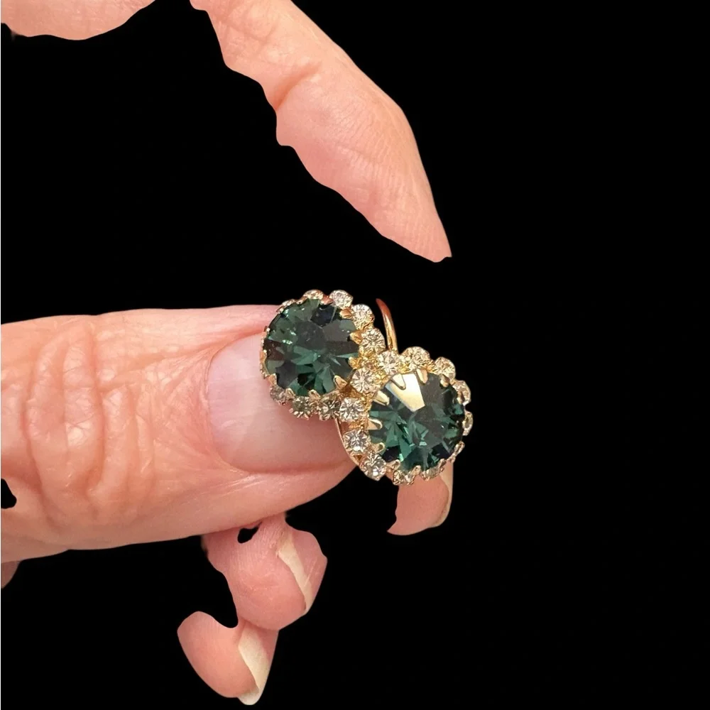 18K Gold Filled Green and Gold Crystal‎ Earrings